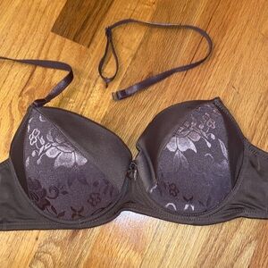 38C Strapless/Straps X Convertible Padded Lace Cups Underwire Brown Bow Bra